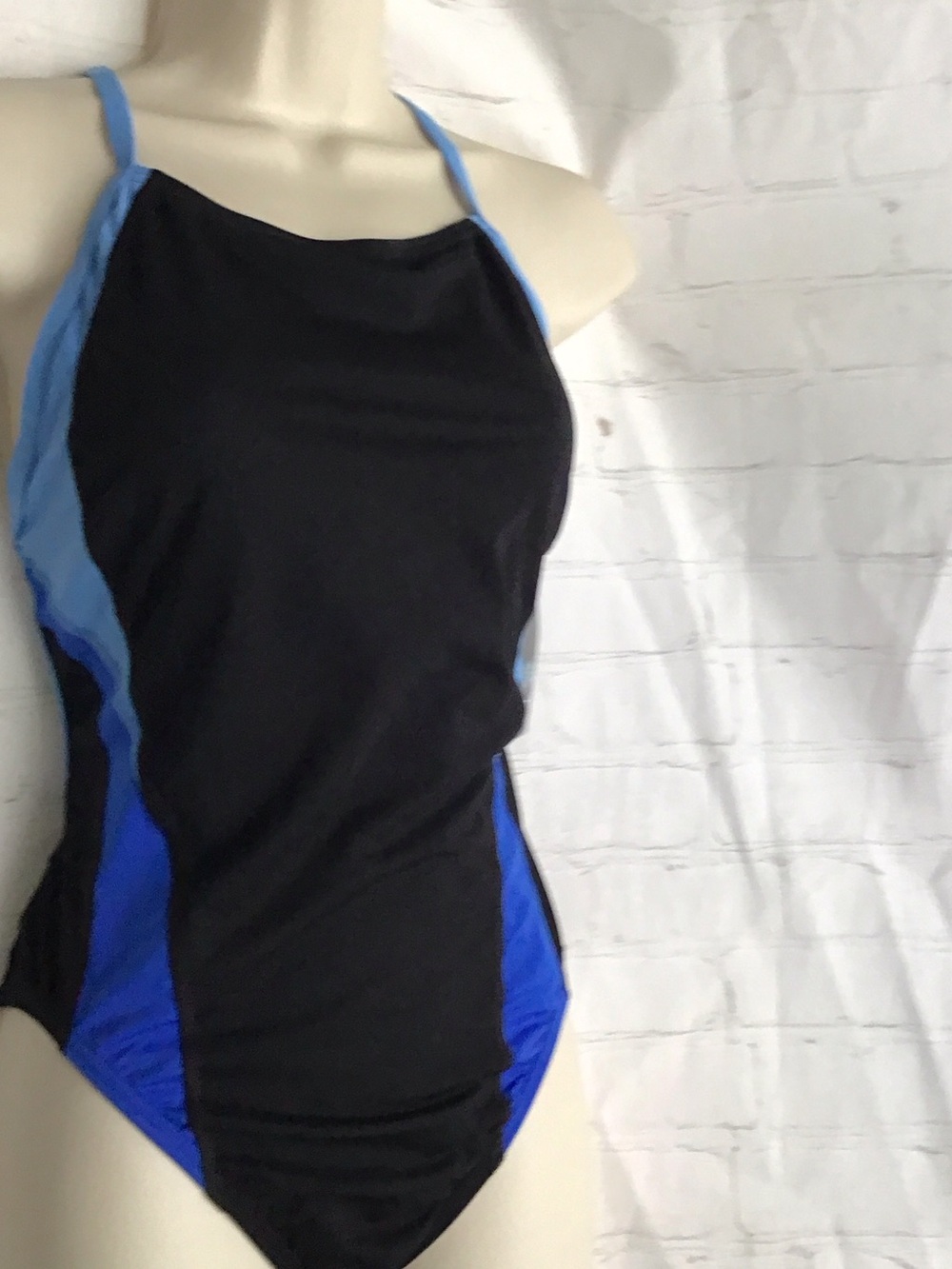 Speedo Black with Light & Royal Blue Trim One-Piece Swimsuit. 8191409 launch spl - Picture 2 of 8
